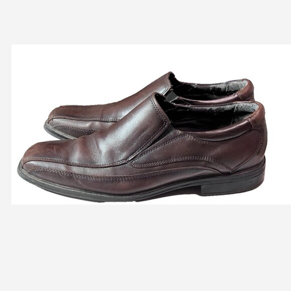 Dockers Leather Slip Ons Loafers Shoes Mens Size 13M Brown Side Stretch 1½" Heel - Picture 1 of 8